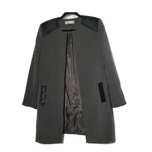 Tahari Gray Leather and Studded Accent Open Dress Jacket Coat Size 12